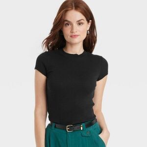 Women's Slim Fit Short Sleeve Ribbed T-Shirt - A New Day™ Black XL